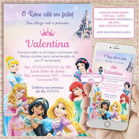 Convite Digital Princesas Disney Elo Produtos Especiais