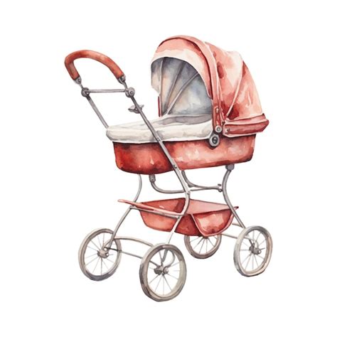 Premium Vector Watercolor Cute Baby Stroller On White Background