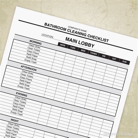 Bathroom Cleaning Checklist Printable Editable Moderntype Designs