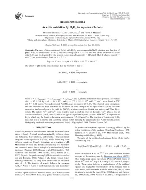 (PDF) Arsenite oxidation by H2O2 in aqueous solutions | Frank Millero - Academia.edu