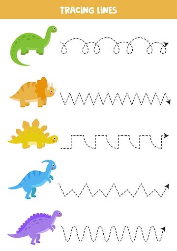 Premium Vector Tracing Lines With Cute Dinosaurs Writing Practice