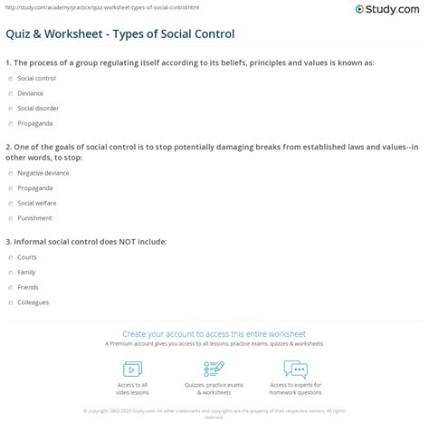 Quiz And Worksheet Types Of Social Control