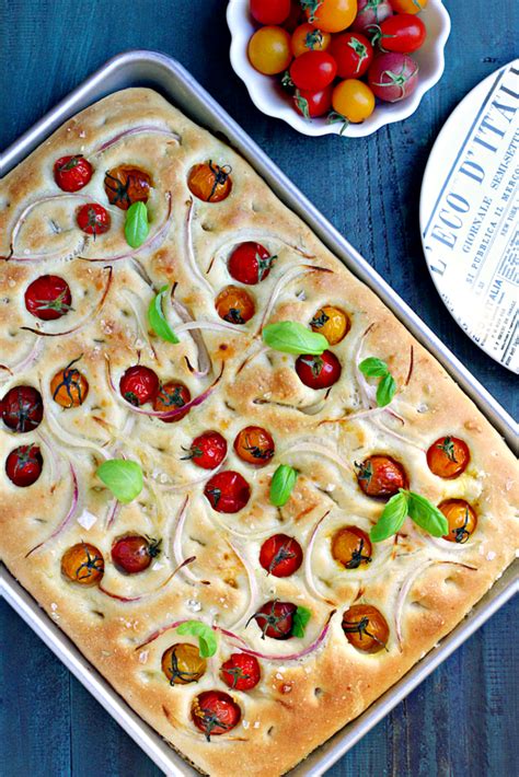 Focaccia With Cherry Tomatoes And Red Onions Two Of A Kind