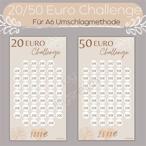 5 Euro 10 Euro 20 Euro 50 Euro Cent Challenge Sparchallenges Etsy De