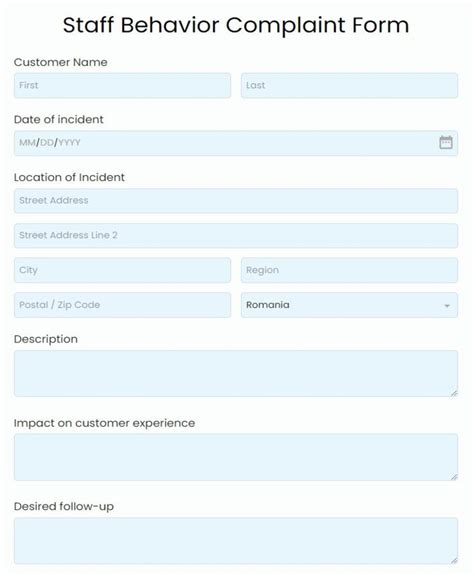 Customer Complaint Form Template 123FormBuilder