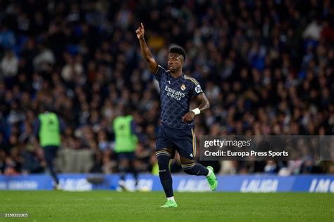 Vinicius Junior 'Vini Jr' of Real Madrid CF reacts during the LaLiga ...