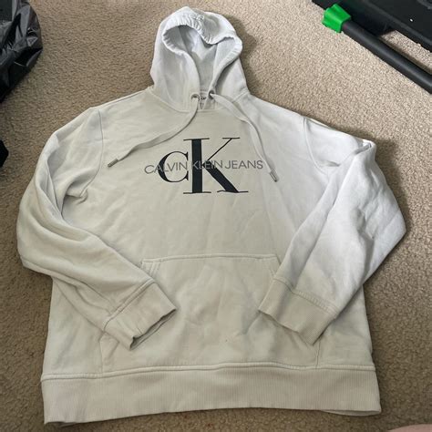 Calvin Klein Men's White and Black Hoodie | Depop