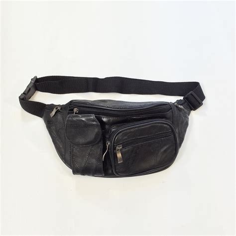 80s Patchwork Leather Fanny Pack Black Leather Hip Bag Black