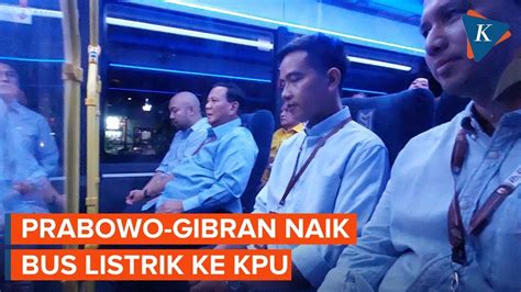 Momen Prabowo Gibran Naik Bus Listrik Ke Kpu Hadiri Pengundian Nomor