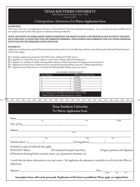 Texas Southern University Fee Waiver Fill And Sign Printable Template