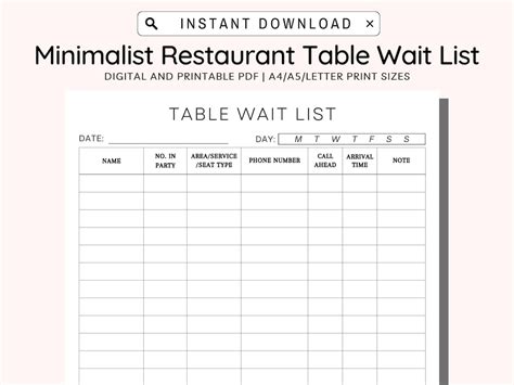 Free Wait List Printable