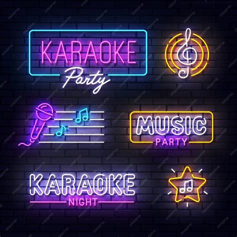 Premium Vector Karaoke Neon Sign Glowing Neon Light Signboard Of