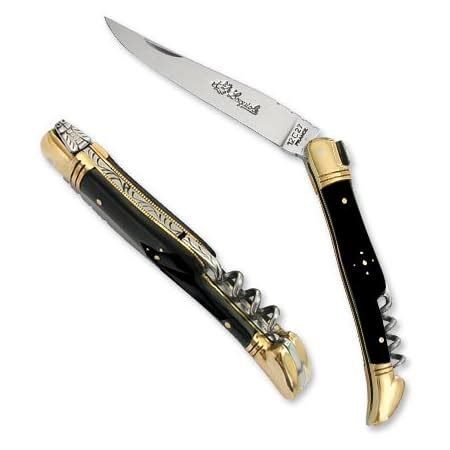 Laguiole Pocket Knife With Ebony Wood Handle And Brass Bolsters