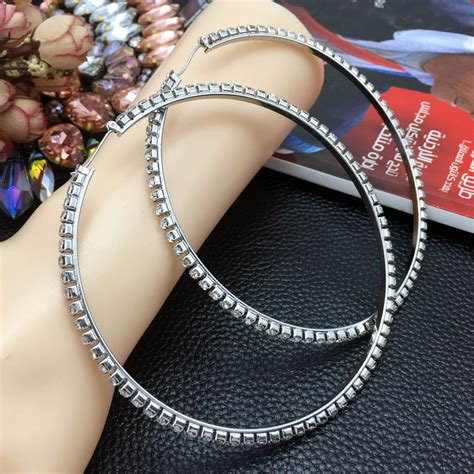 Luxury 100mm Diameter Big Diamond Hoop Earrings Women Full Round Rhinestones Fashion Chunky Hoop