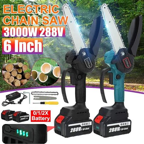 3000w 6 Inch 288v Mini Electric Chain Saw With Battery Indicator Woodworking Pruning Chainsaw