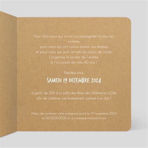 Carte Invitation Anniversaire Etapes De Vie Kraft Popcarte