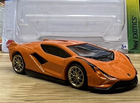 Hot Wheels Orange Lamborghini Sian Fkp Hw Exotics With Custom Wheels