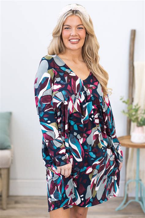 Berry And Aqua Abstract Print Dress · Filly Flair