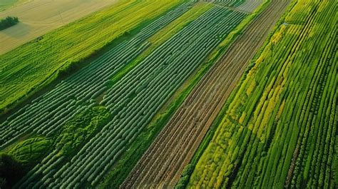 Premium Photo An Aerial View Of A Lush Green Farm With Rows Of Crops