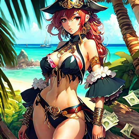 Anime Pirate Wench on a Tropical Beach. Digital Art Download. - Etsy in ...