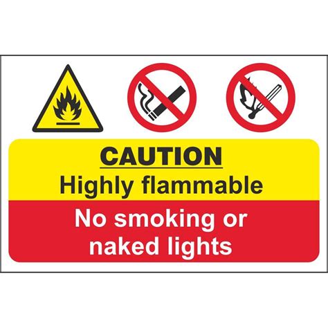 Caution Highly Flammable No Smoking Or Naked Lights Signs Fire