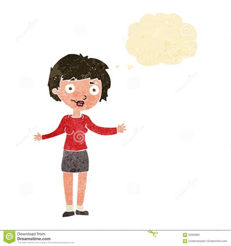 Cartoon Confused Woman With Thought Bubble Stock Illustration