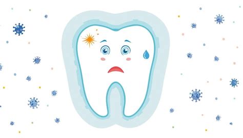 Diente Infeliz De Dibujos Animados Con Bacterias De Caries Vector De Concepto De Problema De