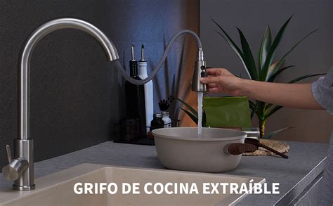 Cooltens Grifo De Fregadero De Cocina Grifos De Acero Inoxidable De Un