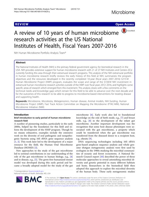 (PDF) A review of 10 years of human microbiome research activities at ...