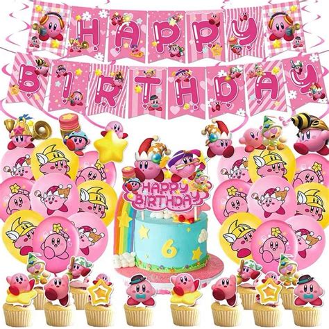 Cute Cartoon Kirby Birthday Party Set Balloon Banners Party Set