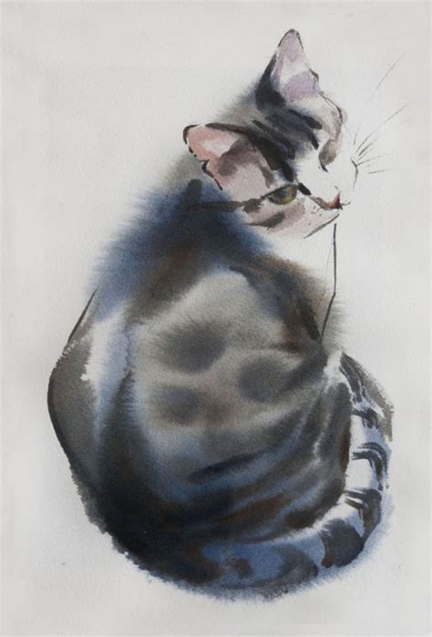 Spocky Cat Watercolor Painting By Olga Flerova