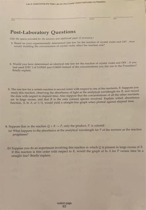 Solved Post Laboratory Questions Based An Your Chegg