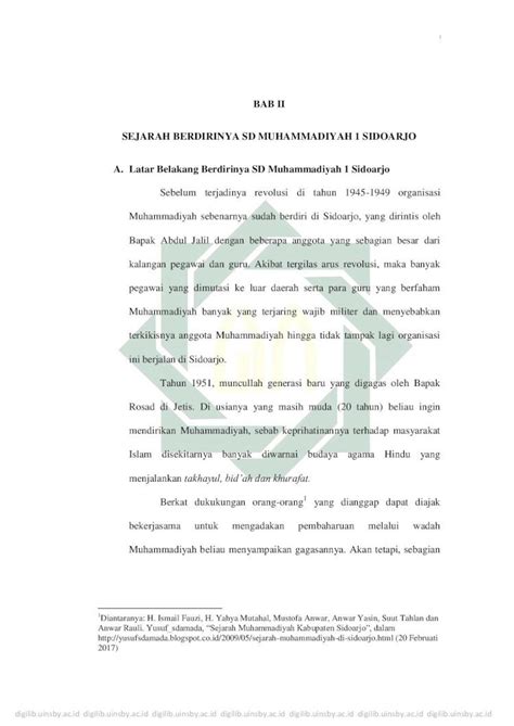 Pdf Bab Ii Sejarah Berdirinya Sd Muhammadiyah Sidoarjo Digilib