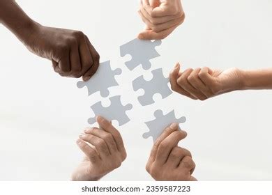 Close Members Multiracial Team Assembling White Stock Photo