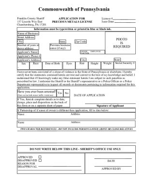 Fillable Online Application For Precious Metals License Application