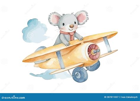 Mouse Flying on a Plane Watercolor. Vector Illustration Desing Stock Illustration - Illustration ...