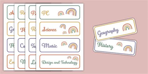 Muted Rainbow Themed Subject Labels Teacher Made Twinkl