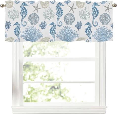 Amazon.com: Spring Summer Coastal Starfish Coral Kithen Curtains ...