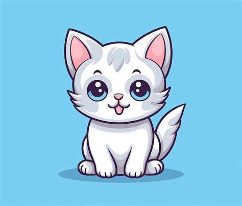 Lindo Gatito Blanco Con Ojos Azules Sentado Sobre Un Fondo Azul Foto