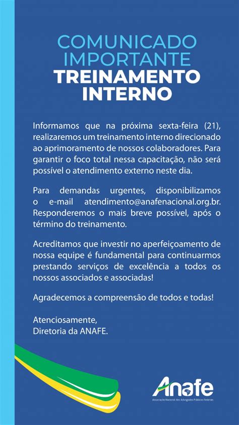 Comunicado Importante Treinamento Interno Anafe