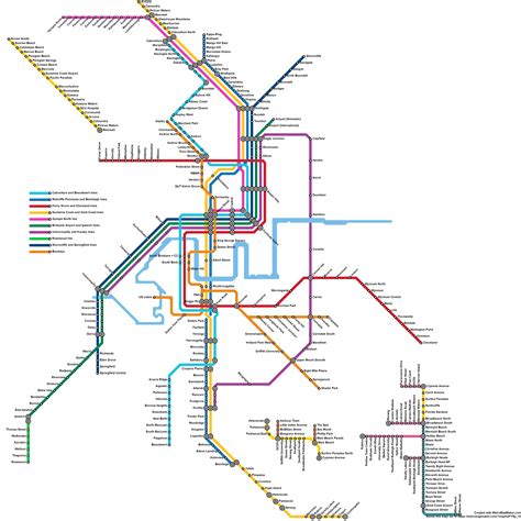 Fantasy future rail, busway, and light rail map of Brisbane and South