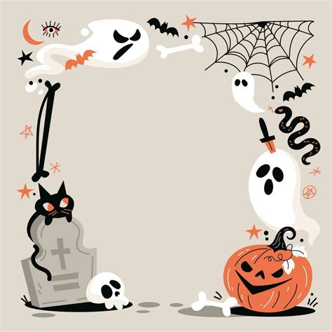 Halloween Frame With Ghosts Bats Tombstone And Cat 28285523 Vector