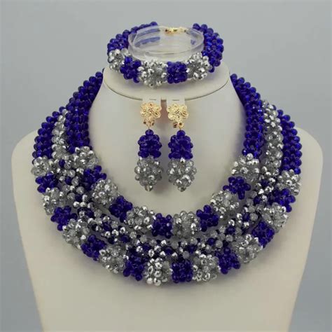 Royal Blue Crystal African Wedding Beads Bridal Jewelry Sets Statement Necklace African Jewelry