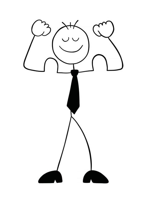 Stickman Businessman Character Strong And Showing Biceps Vector Cartoon