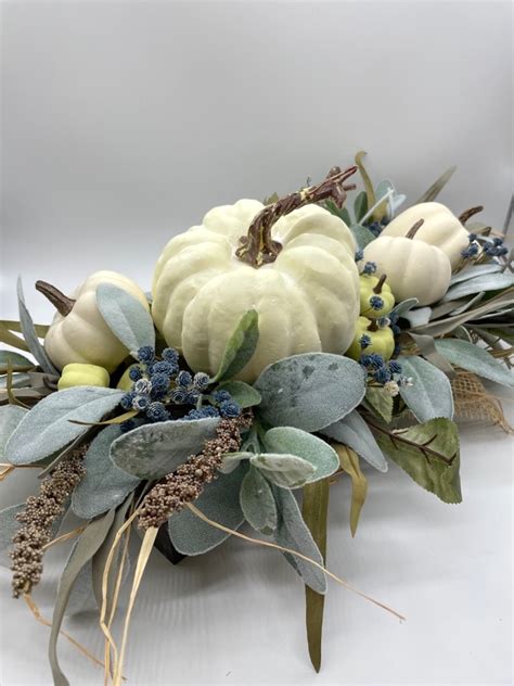 Fall Centerpiece With White Pumpkin, Autumn Arrangement for Dining ...