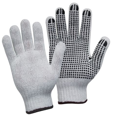 Polycotton Gloves Black PVC Dots Large White Pack 12 Pairs Bastion