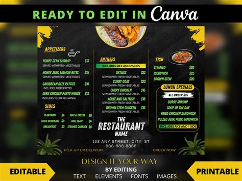 Editable Menu Template Caribbean Restaurant E Menu Printable Menu