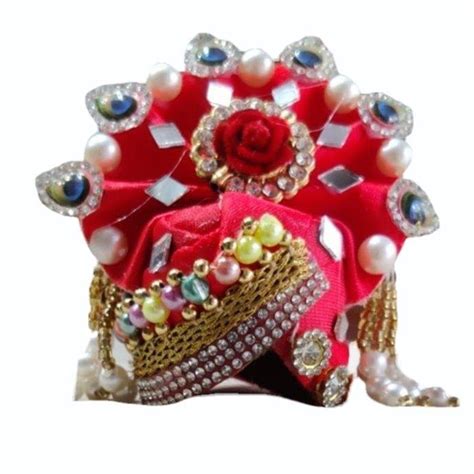 Traditional Red Silk Stone Laddu Gopal Mukut For Temple At Rs 22 Piece