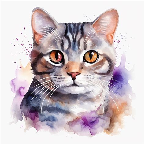 Premium Ai Image Adorable Watercolor Cat Drawing With White Background