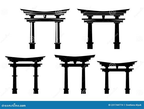 Japanese Shinto Torii Gate Black And White Vector Design Set ...